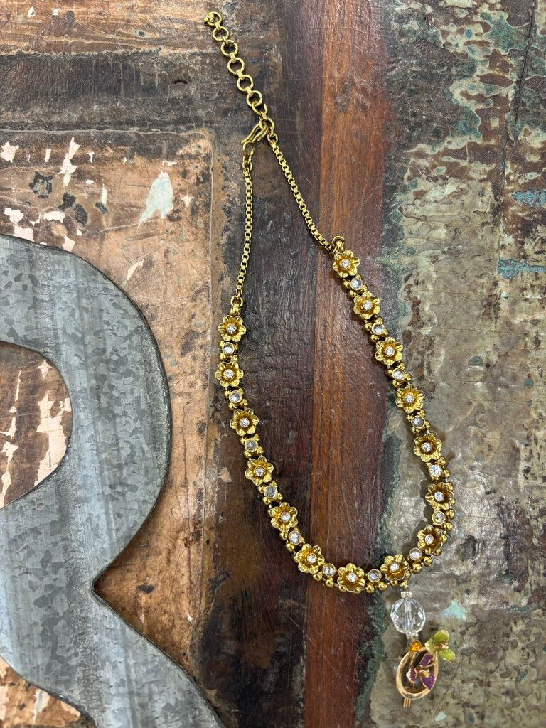 Gold Tone With Crystals Handmade Necklace