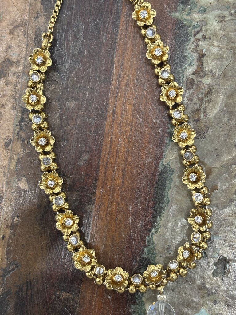 Gold Tone With Crystals Handmade Necklace
