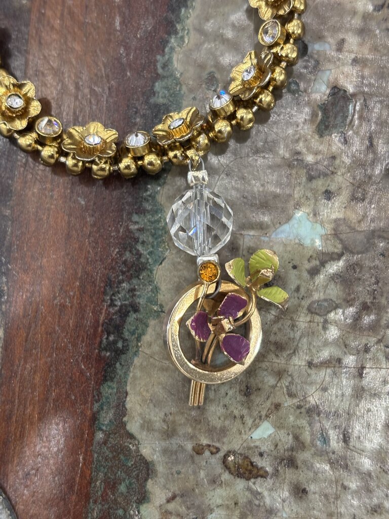 Gold Tone With Crystals Handmade Necklace