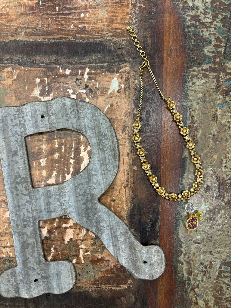 Gold Tone With Crystals Handmade Necklace