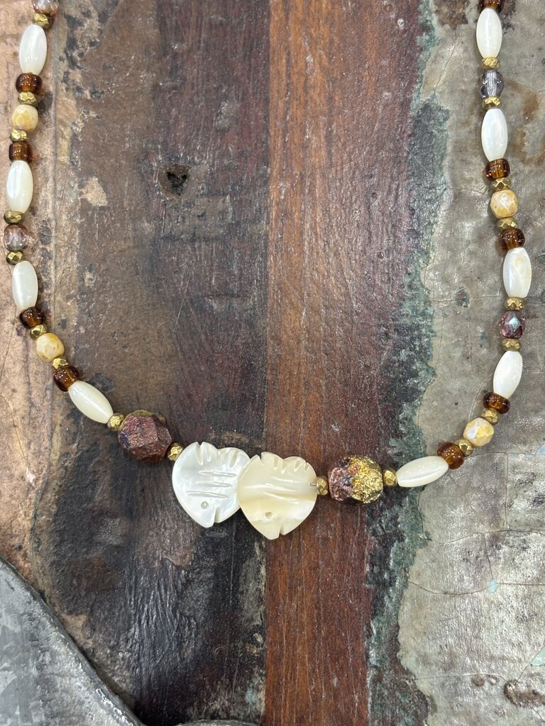 Mother of Pearl Double Heart Fish Handmade Necklace