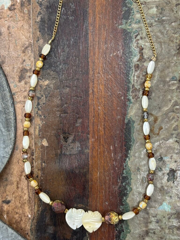 Mother of Pearl Double Heart Fish Handmade Necklace