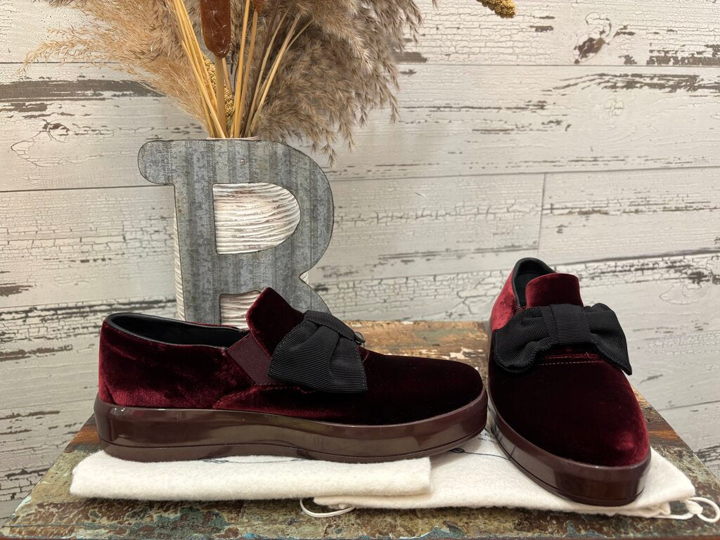 Prada Linea Rossa Velvet Bow Slip Loafer Size: 7