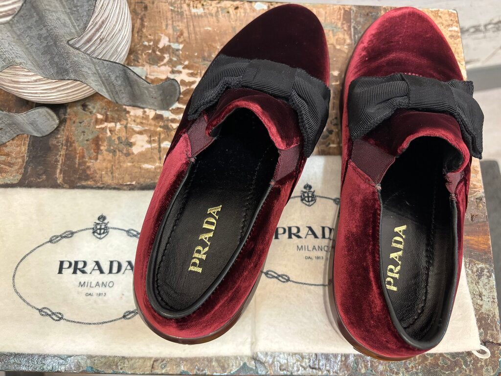 Prada Linea Rossa Velvet Bow Slip Loafer Size: 7