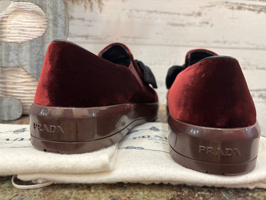 Prada Linea Rossa Velvet Bow Slip Loafer Size: 7