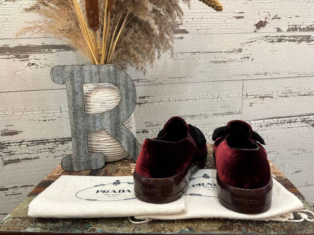 Prada Linea Rossa Velvet Bow Slip Loafer Size: 7