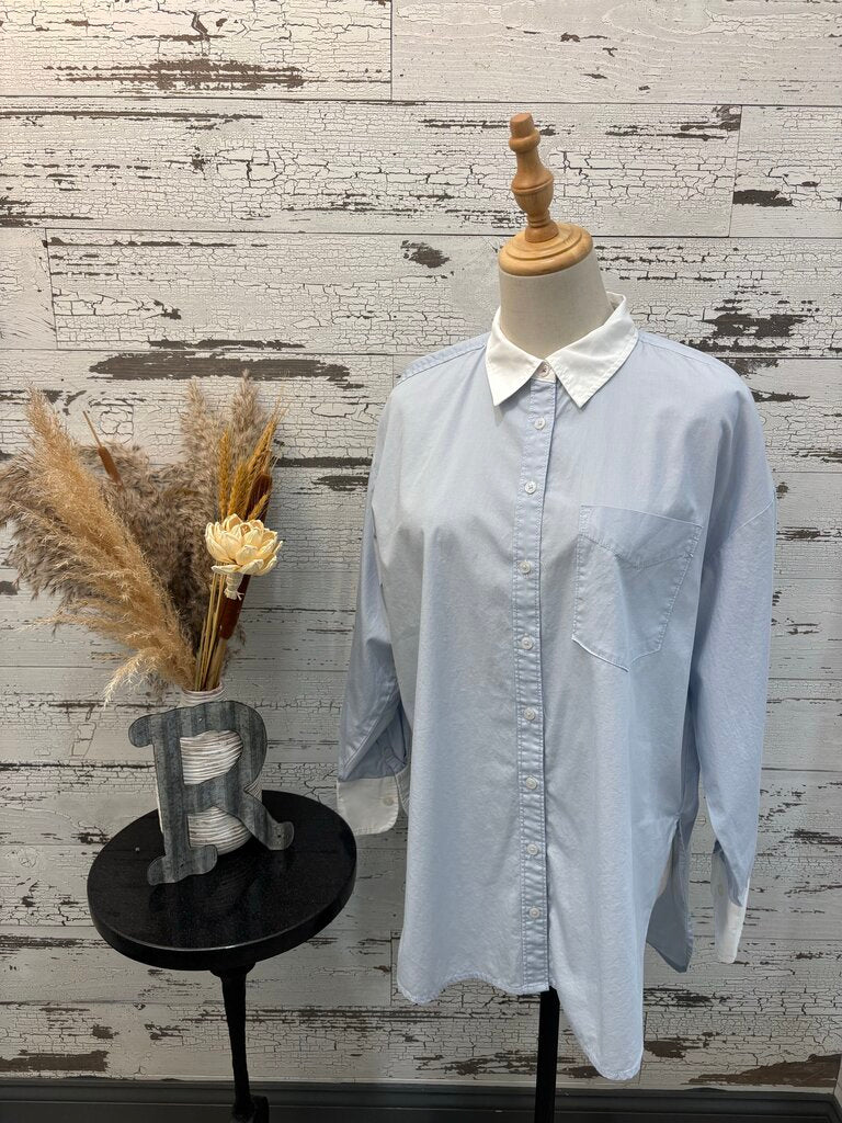 Maeve Collar Blue & White Button Up Top Size: S