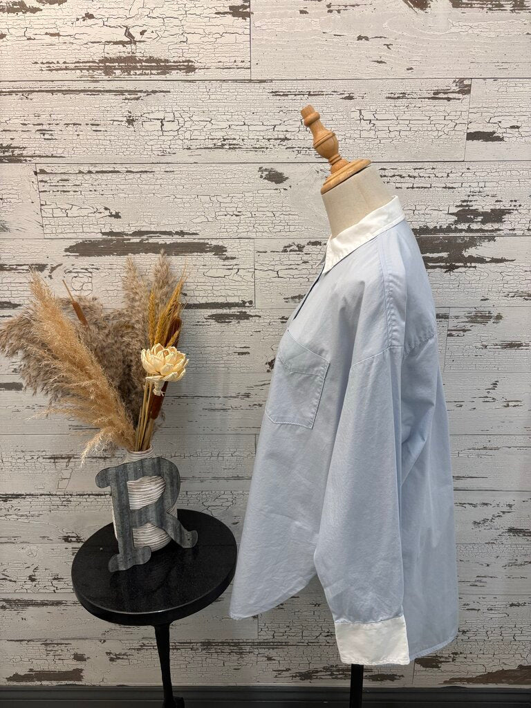 Maeve Collar Blue & White Button Up Top Size: S