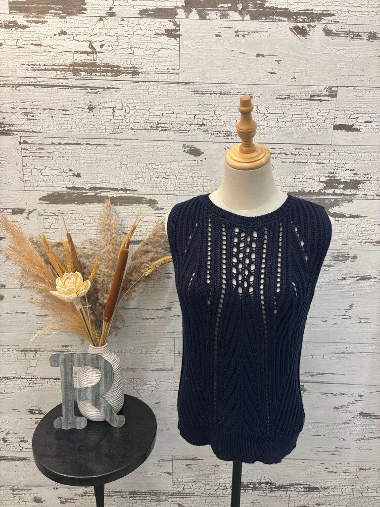 Halogen Cable Knit Navy Sleeveless Sweater