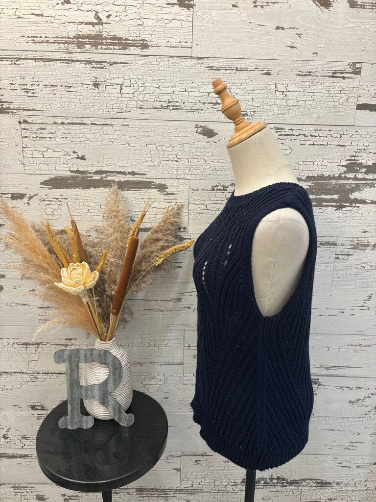 Halogen Cable Knit Navy Sleeveless Sweater
