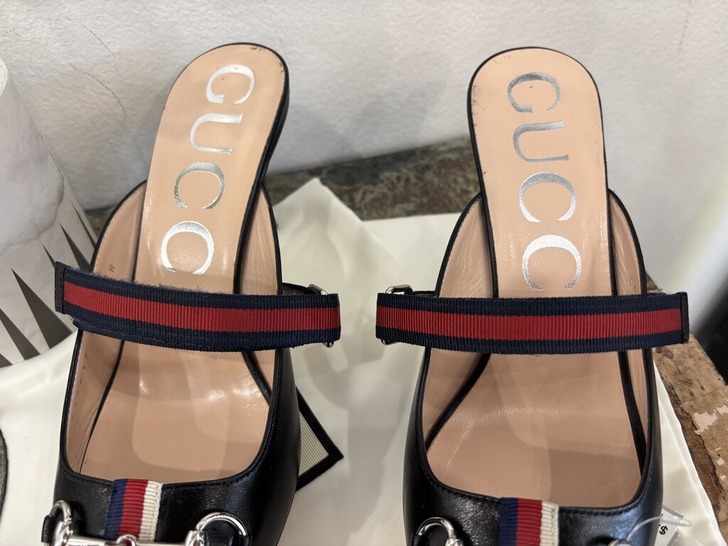 Gucci Emma Horsebit Mules Kitten Heel Size: 7.5