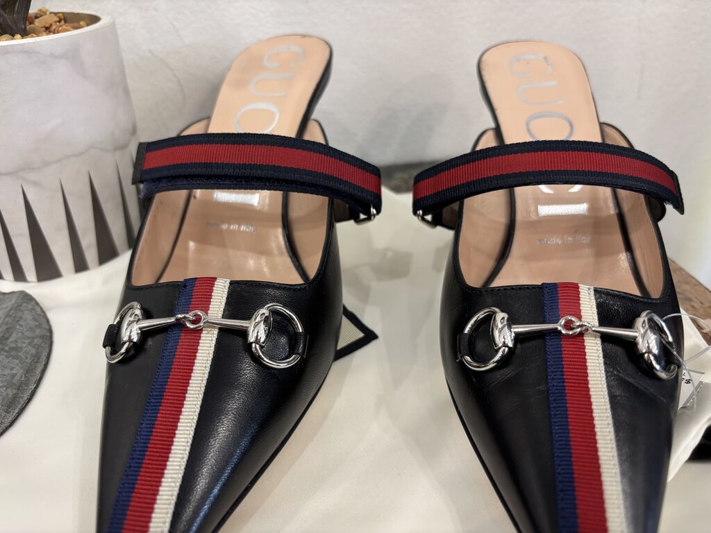 Gucci Emma Horsebit Mules Kitten Heel Size: 7.5