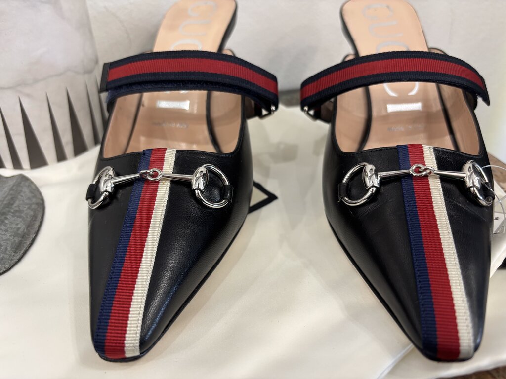 Gucci Emma Horsebit Mules Kitten Heel Size: 7.5