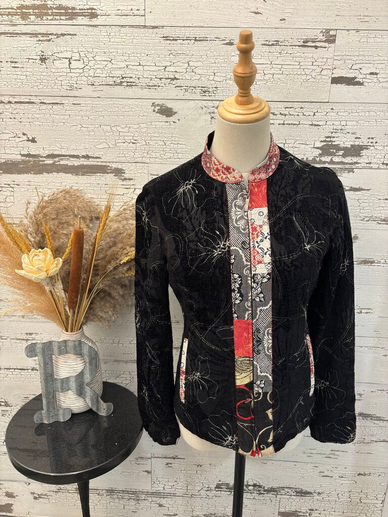 Chico's Zip Up Mixed Fabrics Jacket