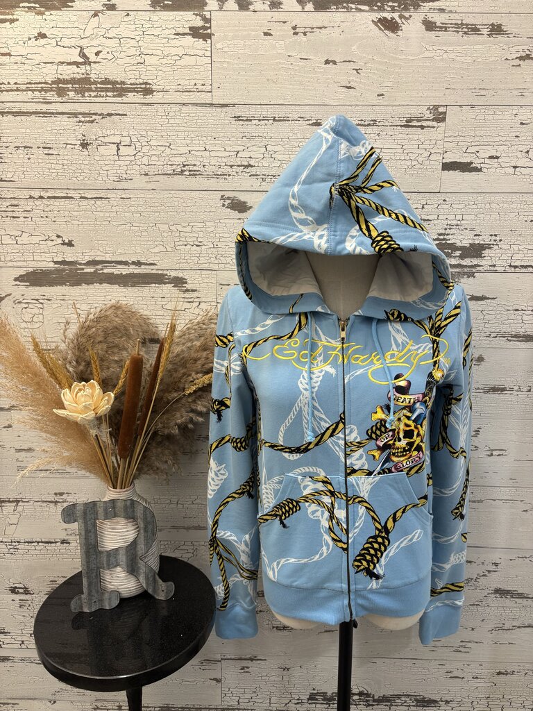 Ed Hardy New Zip Up with Hood in Light Blue