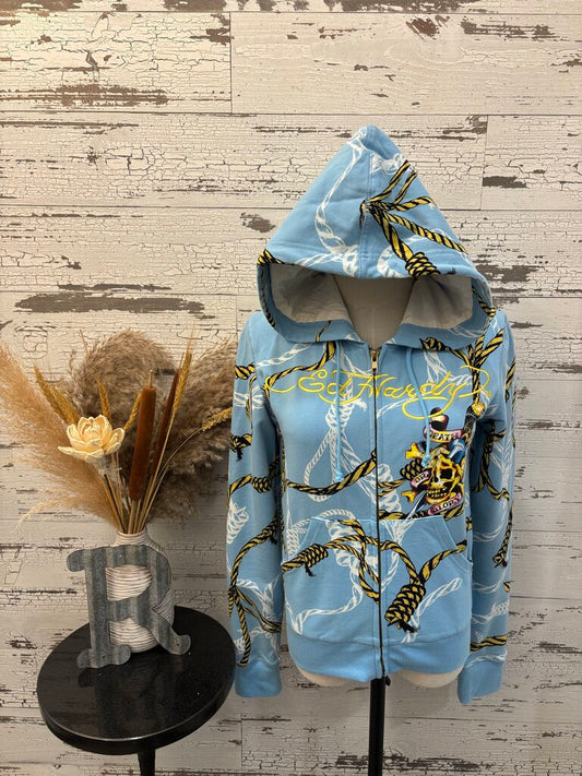 Ed Hardy New Zip Up with Hood in Light Blue