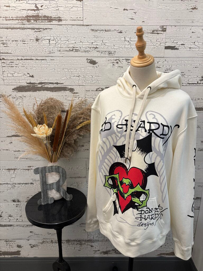 Ed Hardy New Sweatshirt with Hood in Cream