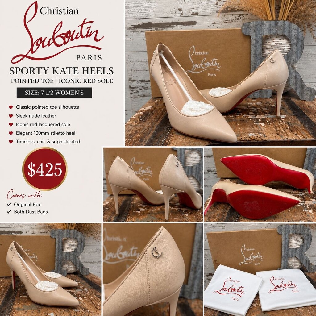 Louboutin Sporty Kate Pointed Toe Tan Red Bottom Heels Size: 7.5 COA - Dust Bags & Box Included