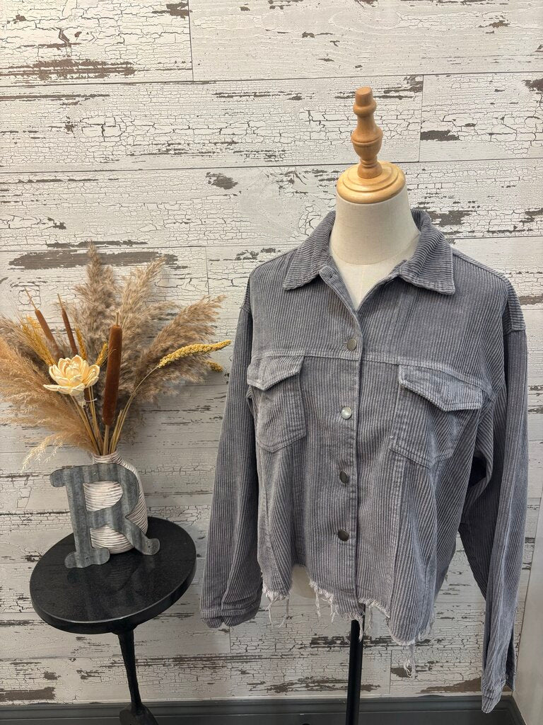 POL New Corduroy Frayed Jacket