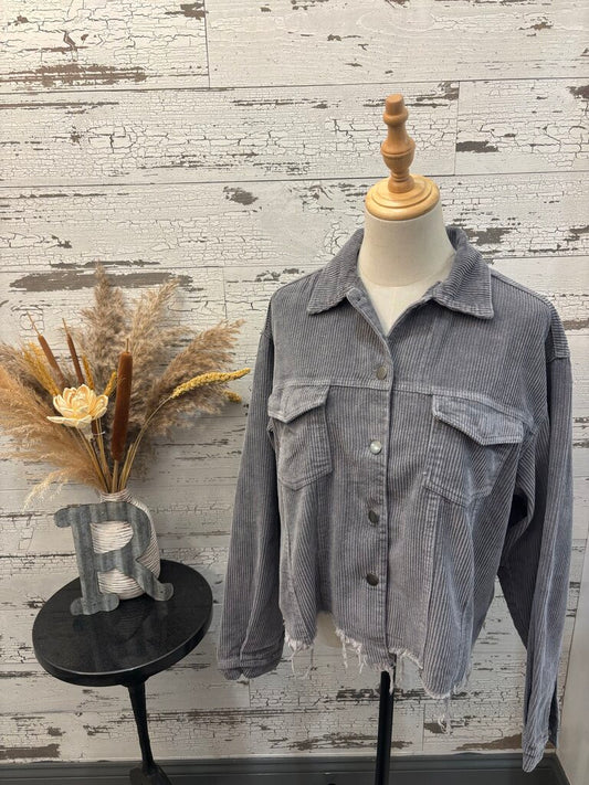 POL New Corduroy Frayed Jacket