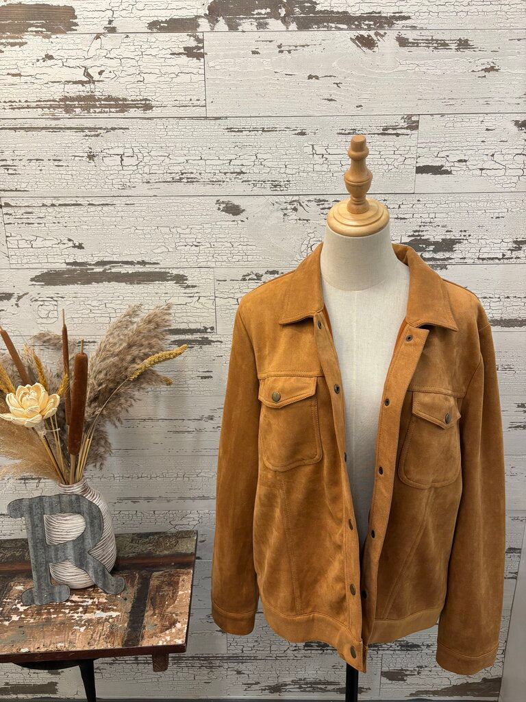 Allegra K Faux Suede Snap Jacket