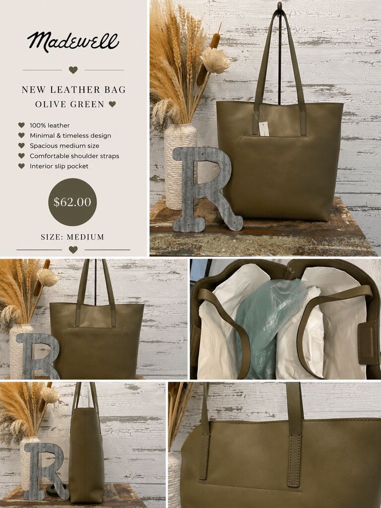Madewell New Leather Olive Green Bag