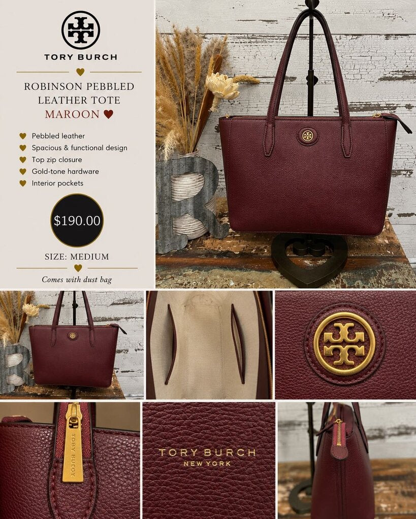 Tory Burch Robinson Pebbled Leather Maroon Purse