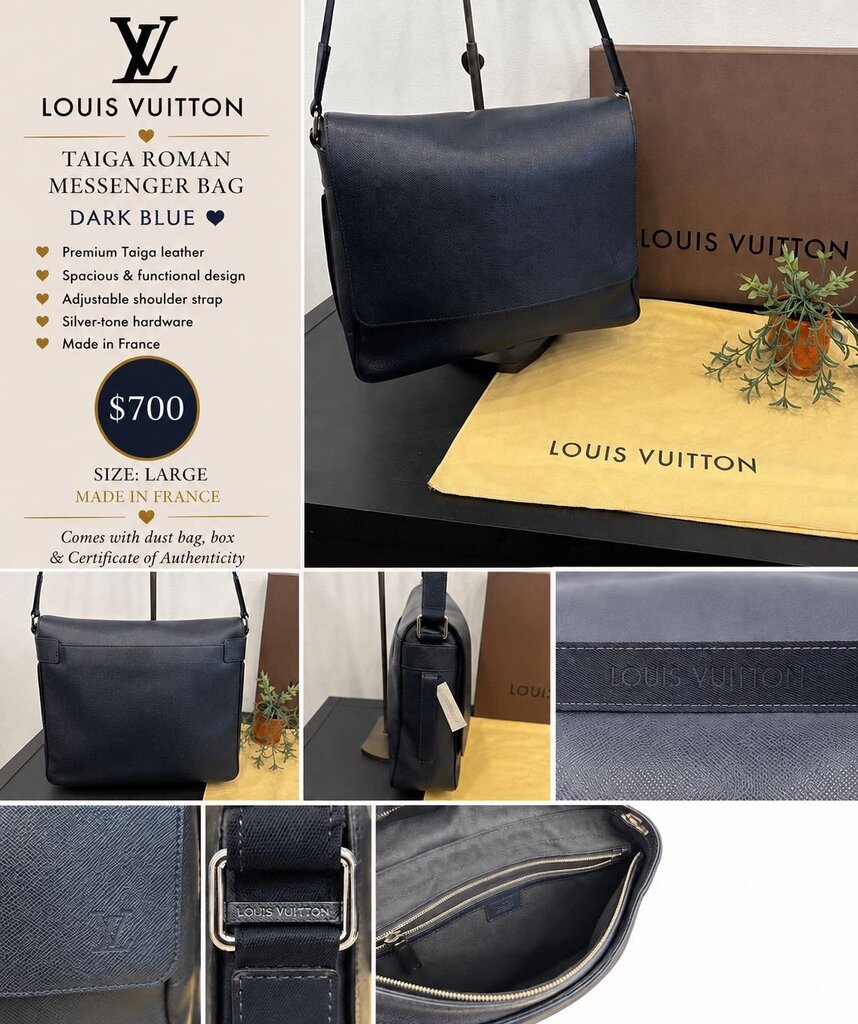 Louis Vuitton Taiga Roman Messenger bag COA Deep Navy Blue Size: Large