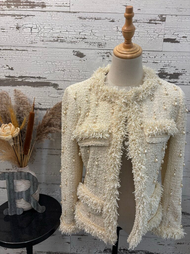 Kori Halperin NWT Ivory Designer Jacket with Pearl Accents