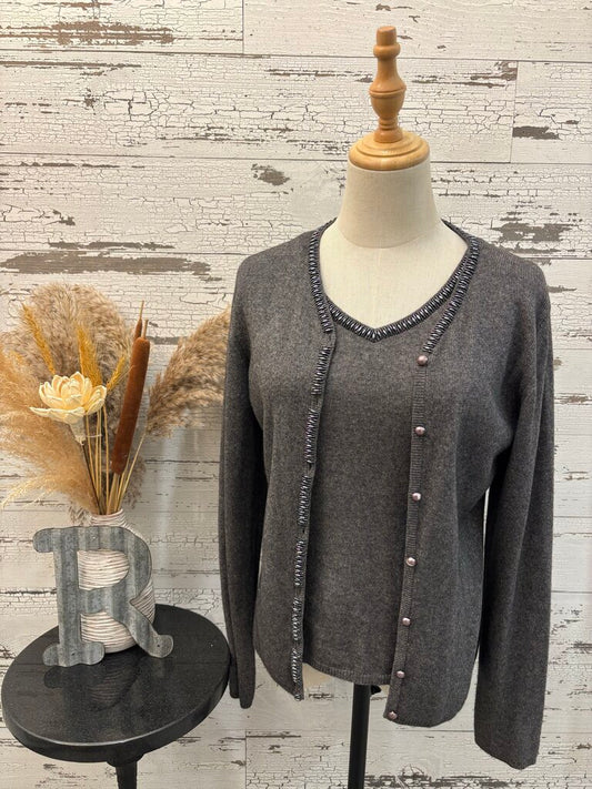 Laurel 2 Piece Set Gray Sweater Tank & Cardigan