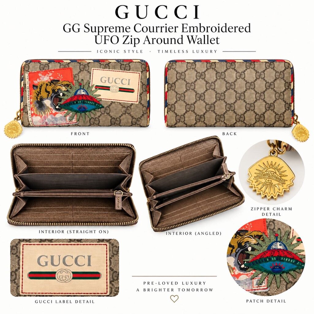 Gucci Ufo Tiger Zip Around Wallet Authentic