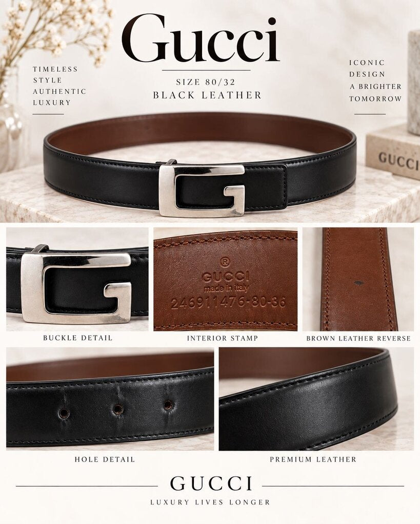 Gucci G Buckle Black Leather Authentic