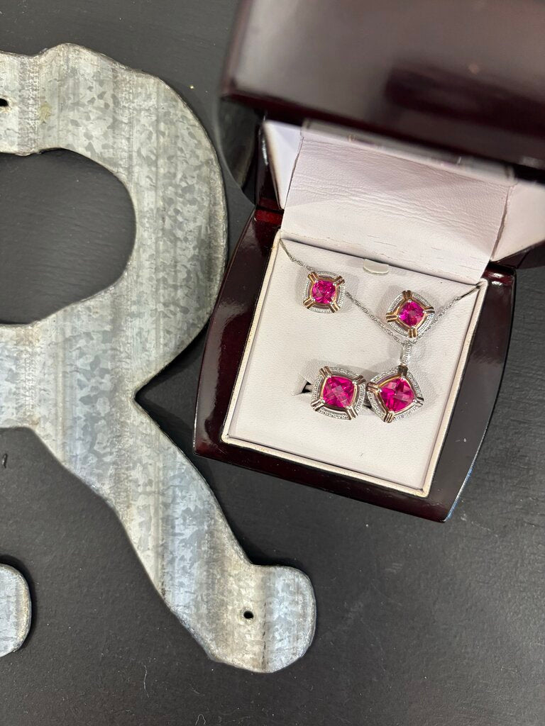 Sterling Silver Box Set Pink Gemstone Set
